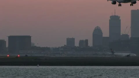 Plane landing logan boston Stock Footage 11084564