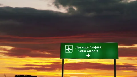 Plane landing in Sofia 스톡 동영상 127743001