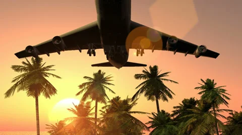 Plane landing sunset Stock Footage 32815290