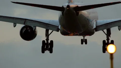 A plane lands in Amsterdam in the evening Stock Footage 115268341