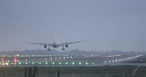 A plane lands at dusk 스톡 동영상 142594527