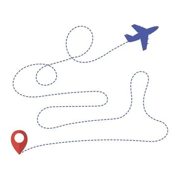 Plane line path icon of air plane flight route with start point and dash line Stockillustratie