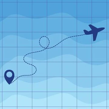 Plane line path icon of air plane flight route with start point and dash li.. Stockillustratie