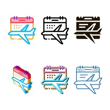 Plane multistyle fly calendar date icon thin line vector Stock Illustration