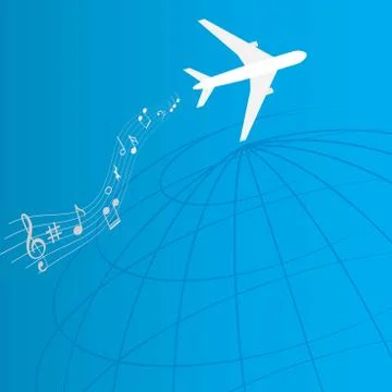 Plane with music notes Stock Illustration