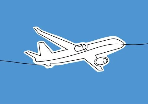 Plane one line colourful vector illustration Stock Illustration