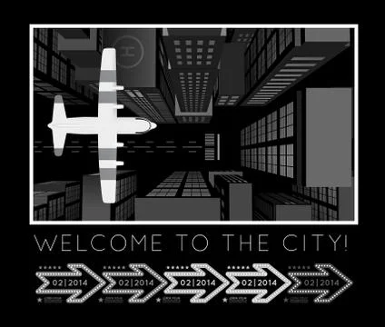 Plane over the city. Stock Illustration