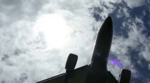 Plane Overhead Flying Silhouette Audio Jet Airplane Sky Clouds Sound Stock Footage 23117247