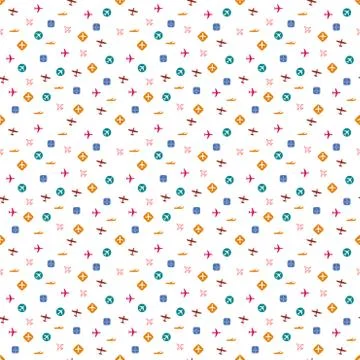 Plane pattern. Seamless airplane background with different types of planes. Stock Illustration