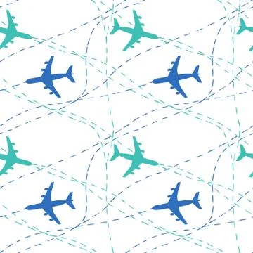 Plane pattern, seamless pattern with planes, blue plane on white Stock Illustration