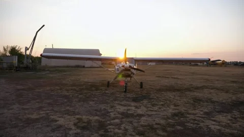 Plane pilot prepares for takeoff, showcasing the aircraft's front view Video stock 321431390