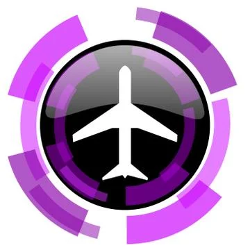 Plane pink violet modern design vector web and smartphone icon. Round button  Ilustración de archivo