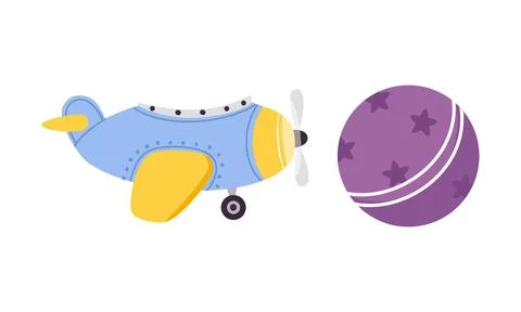 Plane with Propeller and Round Ball as Colorful Kids Toy Vector Set Stock Illustration