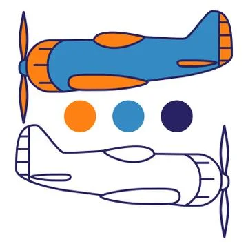 Plane with the propeller. Fighter of World War II.Coloring book for children. Stock Illustration