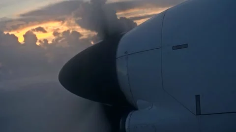 Plane propeller slow mo past dramatic clouds sunrise on top 02 스톡 동영상 49943517