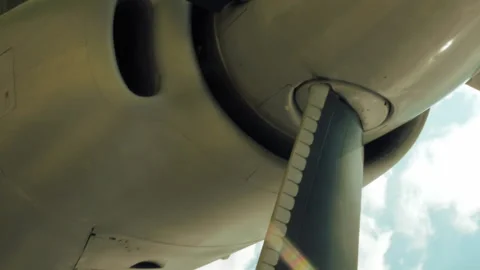 Plane propellers are shown in a close up Stock Footage 91180694