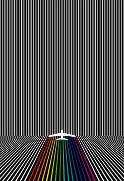 Plane with rainbow line art vector Stock-Illustration