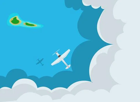 Plane Ride top view clouds and sea background Stock Illustration