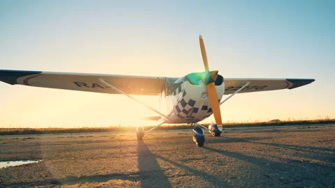 Plane with rotating propeller, close up. Stock Footage 103259863