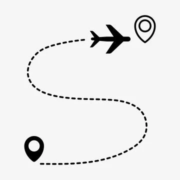 Plane Route Icon with Dashed Line and Map Pin Markers. Vector Illustration Stock Illustration