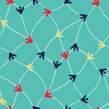 Plane routes netting seamless vector pattern Stock Illustration