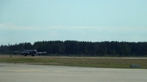 The plane is on the runway. Separation from the ground Stock Footage 95593951