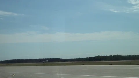 The plane is on the runway. Separation from the ground Stock Footage 116258494