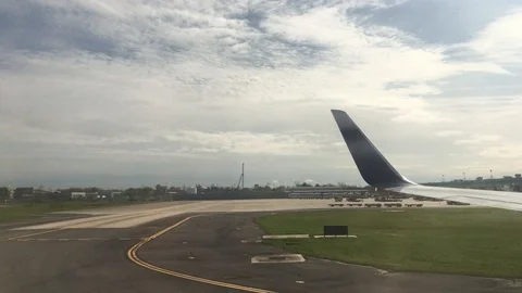 Plane on runway taking off, from inside plane Video stock 87304194