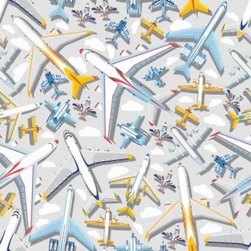 Plane seamless pattern vector aircraft airplane jet flight transportation flying Stock Illustration