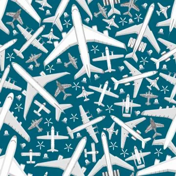 Plane seamless pattern vector aircraft airplane jet flight transportation flying Stock Illustration