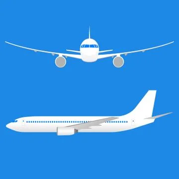 Plane set. Side view and front view of Airplane. Passenger aircraft. Vector Stock Illustration
