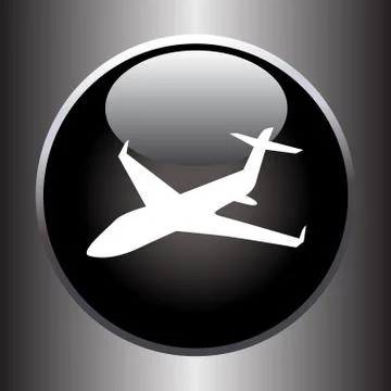 Plane silhouette on black button Stock Illustration