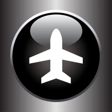 Plane silhouette on black button Stock Illustration