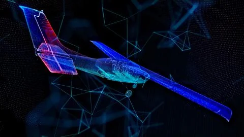 The plane. Single-engine plane. Flickering energy flux of particles. The Illustrazione stock