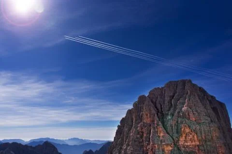Plane in the sky. 4 aircraft in the same direction. Stock Photos