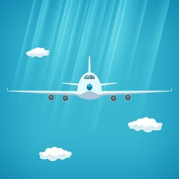Plane in the Sky, Front View of Airplane 스톡 일러스트