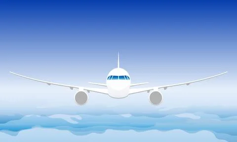Plane in the sky. Front view. Vector illustration Stock Illustration