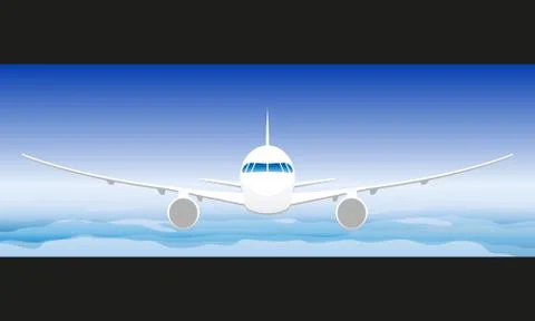 Plane in the sky. Front view. Vector illustration Stock Illustration