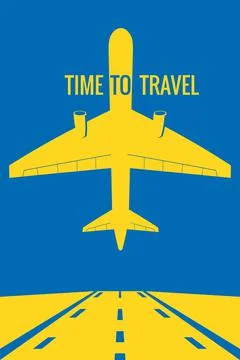 Plane in the sky, runway and take-off, palms, suncet. Vintage Summer Holiday Stock Illustration