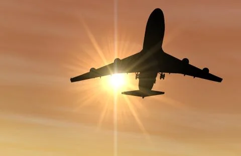 Plane in the sky with the sun Stock Illustration