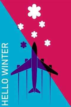 Plane in snowfall. Winter time print template, background pattern on the theme Stock Illustration