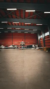 Plane standing in a hangar Foto stock