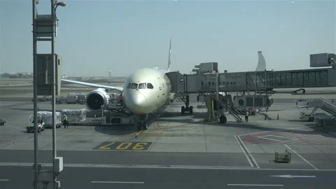 Plane standing at terminal Stock Footage 218434885