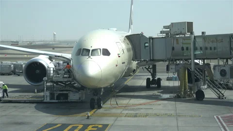 Plane standing at terminal Stock Footage 218434915