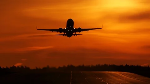 Plane start red sky P5 snd 30497 Stock Footage 106307897