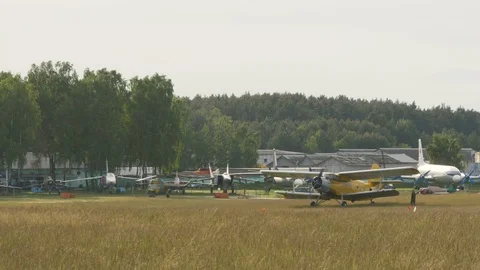 The plane starts the engine Stock Footage 78642353