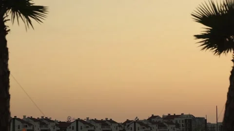 The plane at sunset flies to landing Видео 92689265
