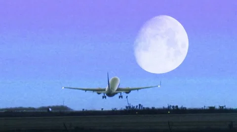 Plane Take Off Across the Moon Video stock 8847362