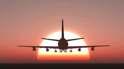Plane take off sunset Stock Footage 32149818
