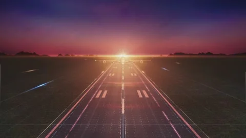 The plane take off from the technology grid runway Video stock 172062366